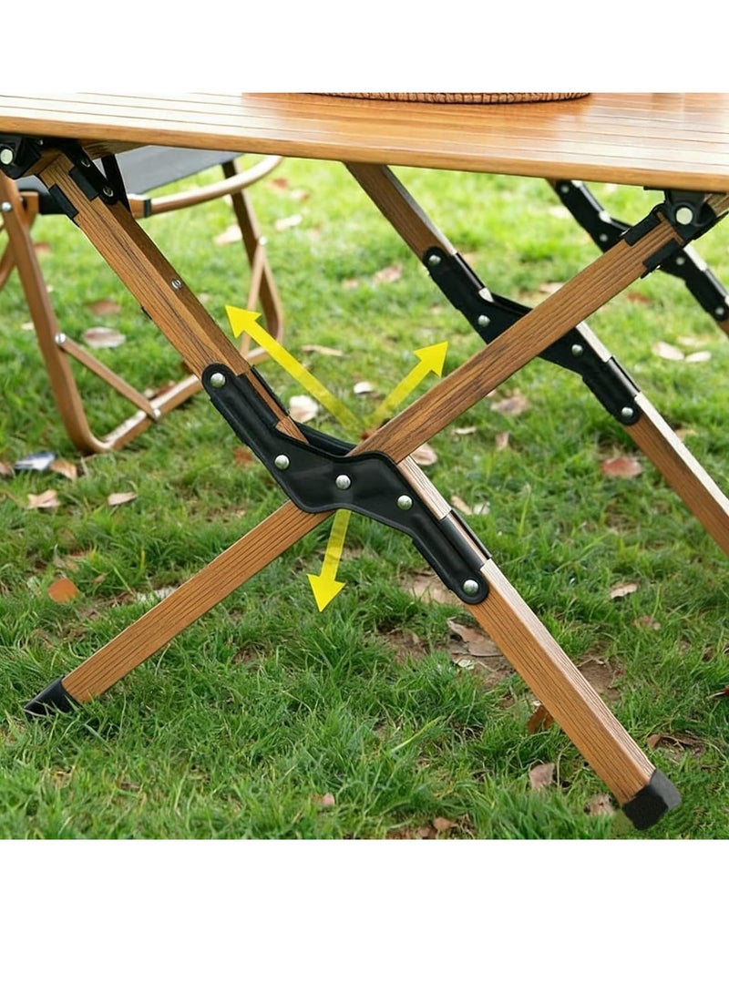 بيوينتي طاولة تخييم قابلة للطي محمولة، سطح خشبي المظهر قابل للف، مقاس ١٢٠×٦٠×٤٥ سم، طاولة نزهة خارجية مع حقيبة تخزين (أسود) - Image 5